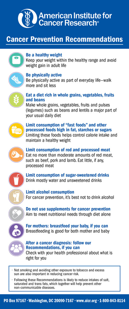 10 Cancer Prevention Recommendations (Pack of 25)