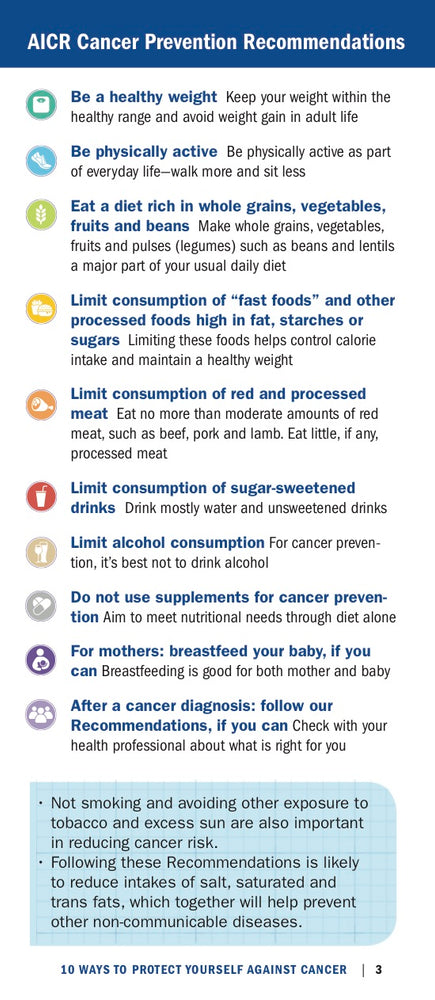 Cancer Protect 10 Ways to Protect Yourself Against Cancer (Pack of 25) – AICR